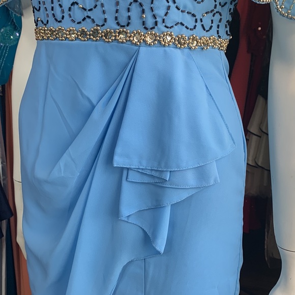 Virgos Loung Blue Beads Embellished Dress Tulip Midi Formal Small New - Picture 13 of 13